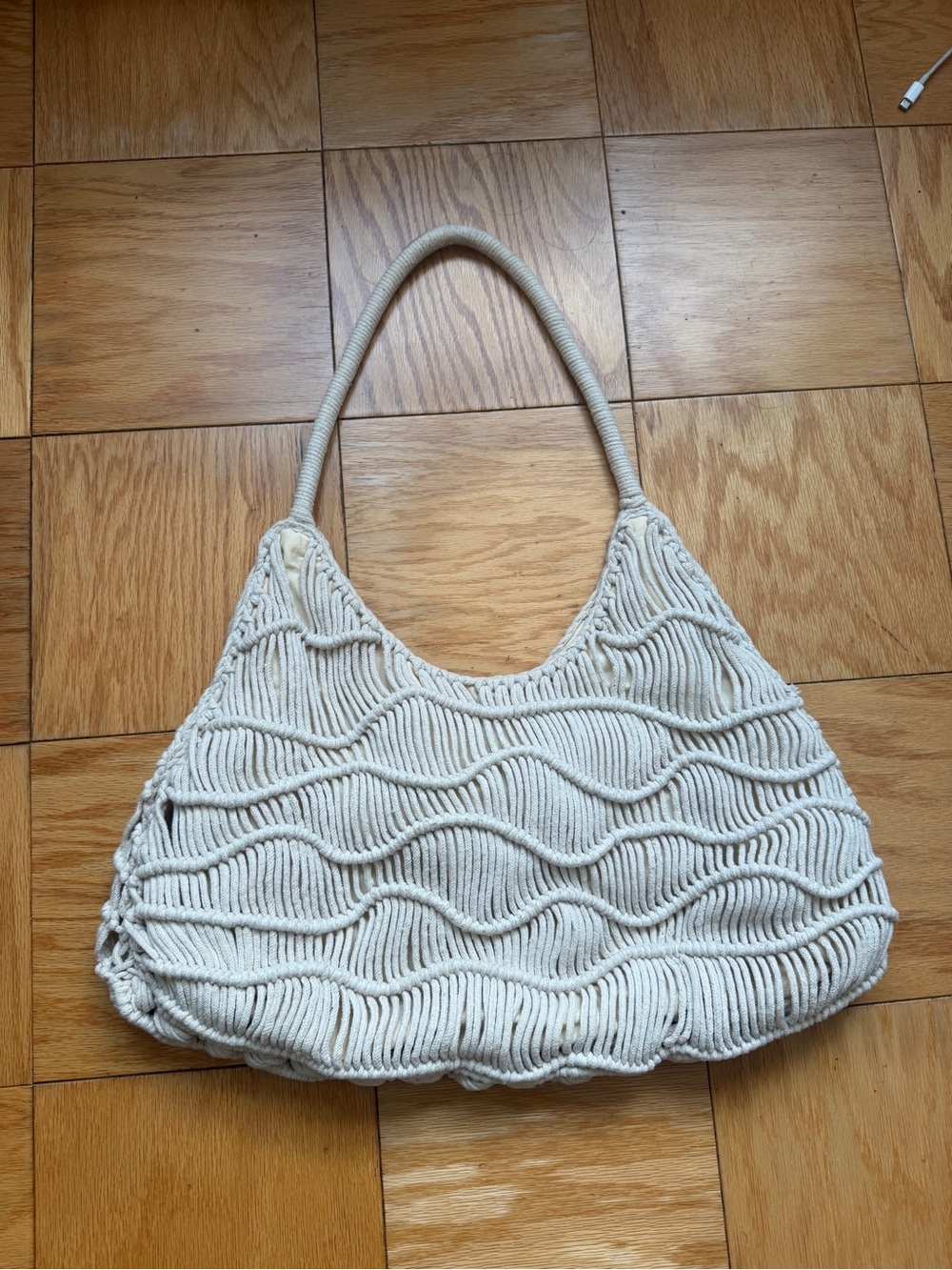 Cream Macrame Shoulder Bag - great for the beach or everyday